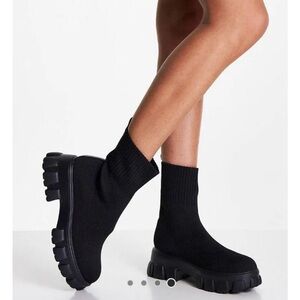 Public Desire Black Knit Ankle Booties